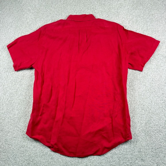 Ralph Lauren Button Down Shirt Mens L Red 100% Linen Custom Fit Short Sleeve - Picture 6 of 6